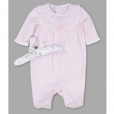 V20911: Baby Girls Smocked Collar Velour All In One On A Satin Padded Hanger (0-9 Months)